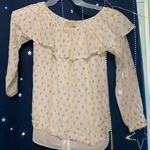 Michael Kors Cream Top with Gold Embroidery